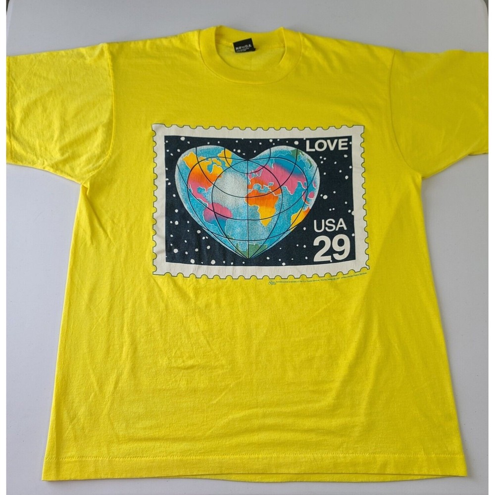 Vintage 1991 USPS Love .29 Stamp Single Stitch T-Shirt Size XL Yellow Heart VTG
